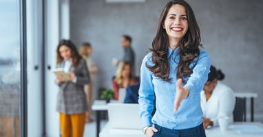 HR manager hiring greeting at job interview. Close up shot.